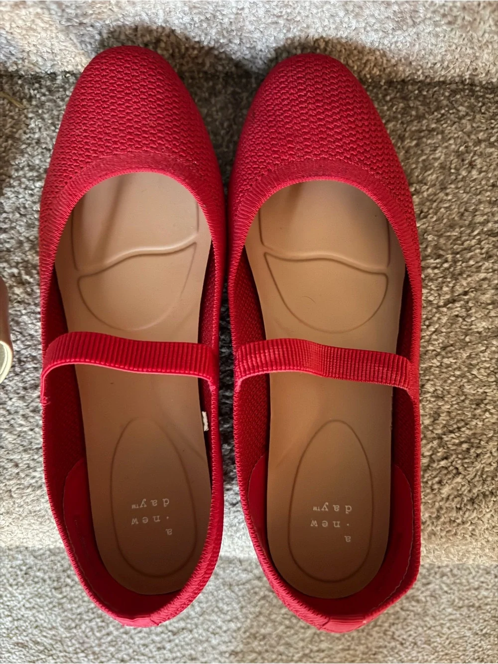 a new day Red Knit Mary Jane Flats with Elastic Strap